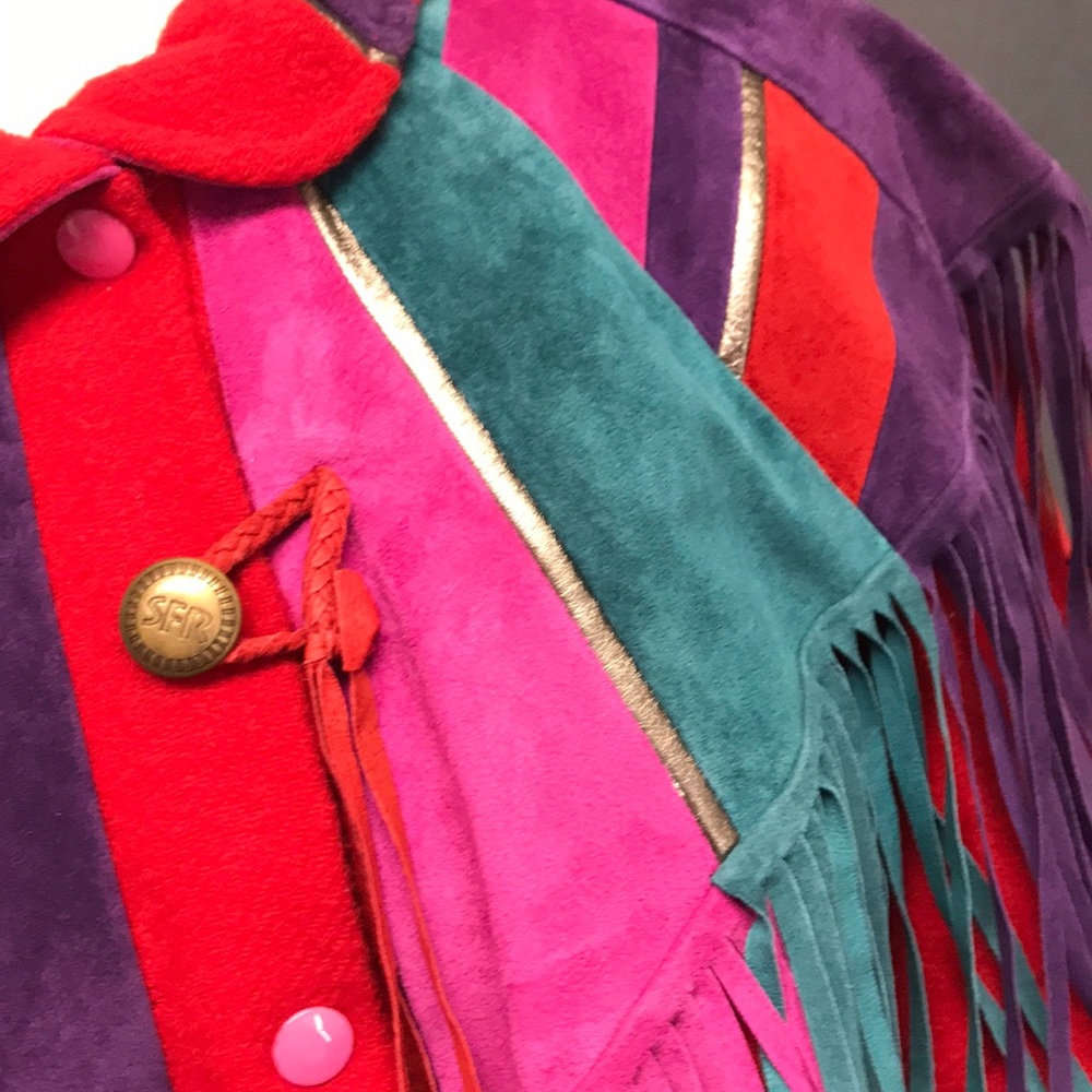 🔺SOLD🔺Leather and wool colorful fringe jacket - Picture 3 of 8
